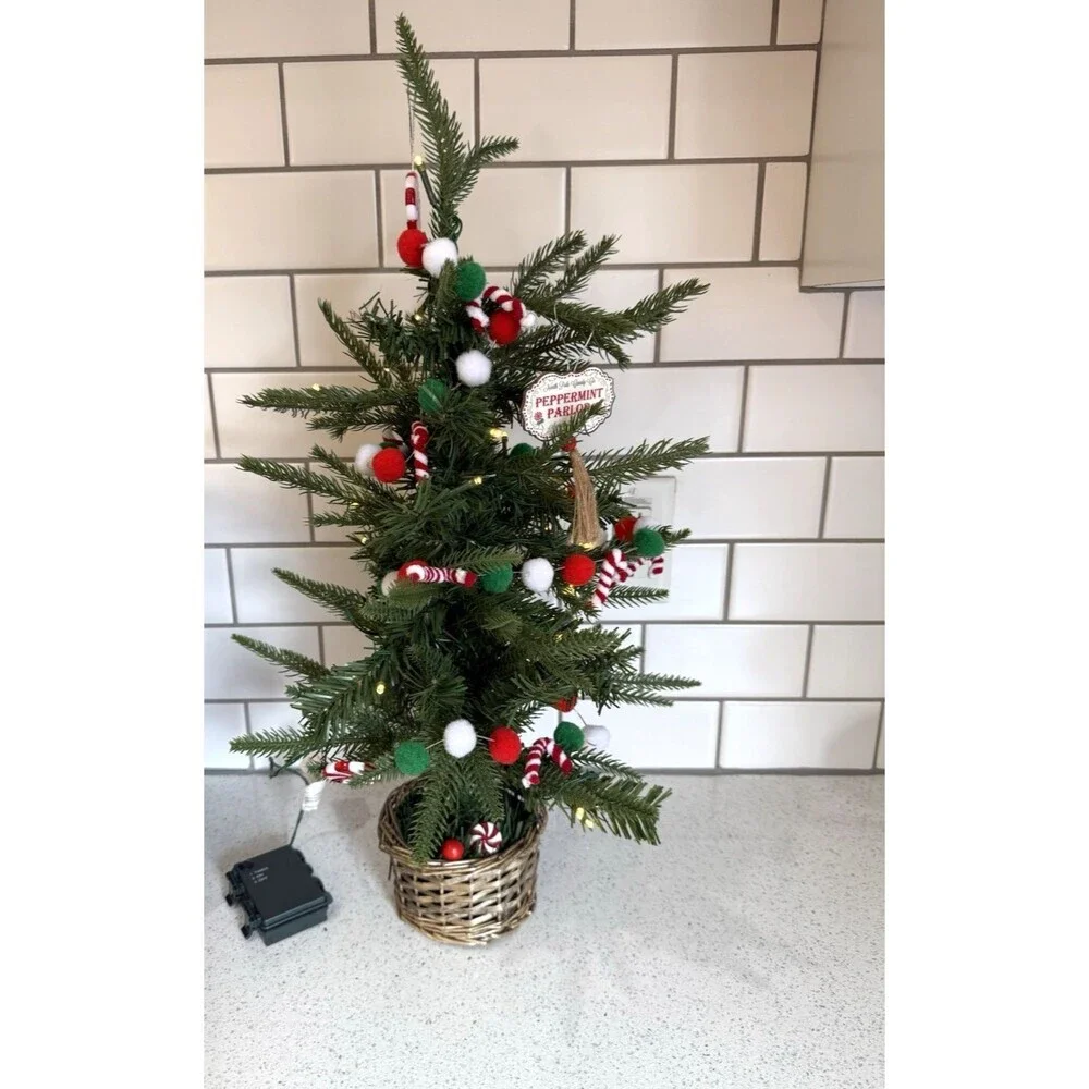 Nearly Natural 2ft. Artificial Christmas Tree Peppermint Parlor LED Lights